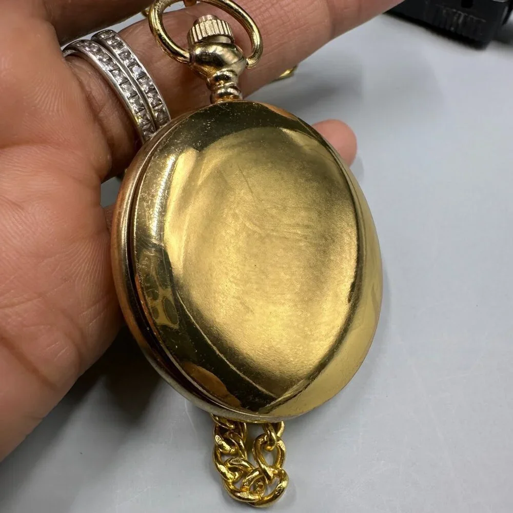 3/$30 Wildlife Eagle Moose Pocket Watch Gold Tone Front Case Chain 46mm